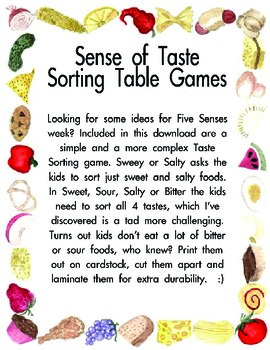 Preview of Five Senses- Sense of Taste Sorting  ScienceTable Games
