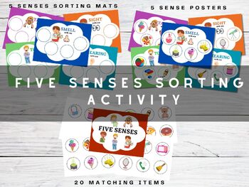 Preview of Five Senses Sorting Game, 5 Senses Matching Activity, Printable