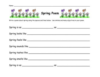 Five Senses Spring Poem Handout by Mrs Gold Loves You | TpT