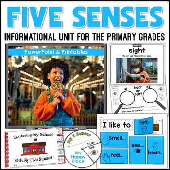 Preview of Five Senses Unit – 5 Senses PowerPoint and Activities – Craft, Crown, and Poem
