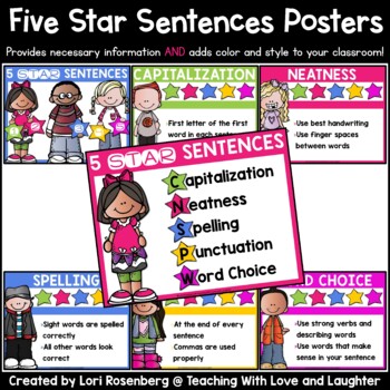 Preview of Five Star Sentences Posters and Writing Templates