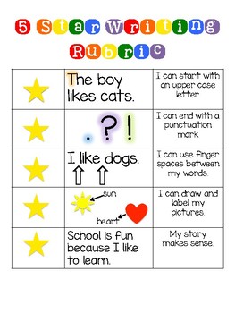 Five Star Writing: Writing Paper and Rubrics for Kindergarten - Self Check