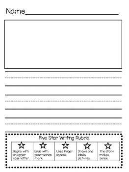 Five Star Writing: Writing Paper and Rubrics for Kindergarten - Self Check