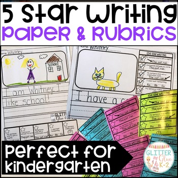 Preview of Five Star Writing: Writing Paper and Rubrics for Kindergarten - Self Check