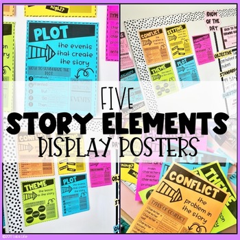 Preview of Five Story Elements Display Posters Plot Character Conflict Theme Setting