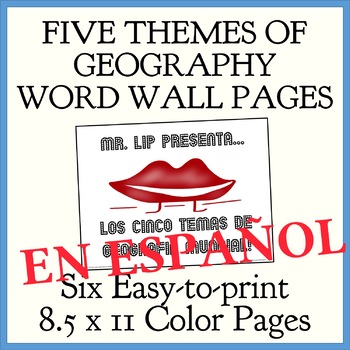 Preview of Five Themes "MR LIP Presents..." Word Wall   [Dual, Spanish, Immersion]