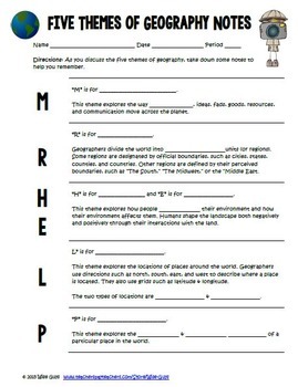 five themes of geography worksheet