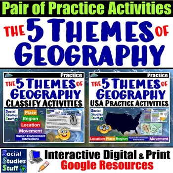 Preview of Five Themes of Geography Practice Activities | 5 Themes Print & Digital | Google