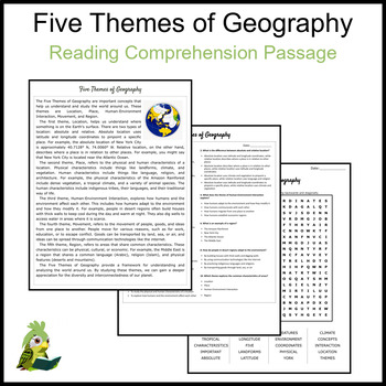 Preview of Five Themes of Geography Reading Comprehension and Word Search