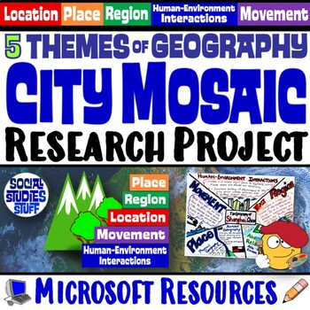 Preview of Five Themes of Geography Research Project PBL | 5 Themes City Mosaic | Microsoft