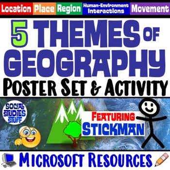 Preview of Five Themes of Geography Word Wall Posters | 5 Themes Bulletin Board | Microsoft