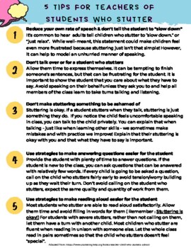 Preview of Teacher Handout - Stuttering (Five Tips for Teachers of Students Who Stutter)