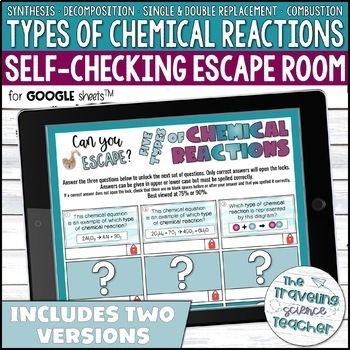 Preview of Five Types of Chemical Reactions Digital Escape Room Activity