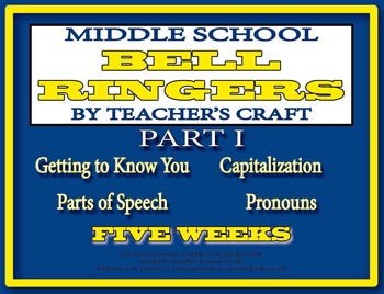 Preview of Five Week Middle School ELA Bell Ringers Packet - Part 1