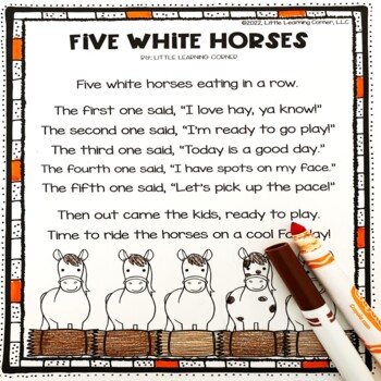 Preview of Five White Horses  Poem for Kids | Farm Animals