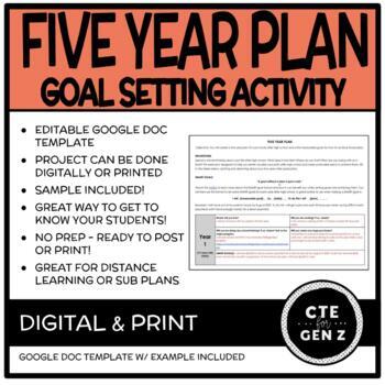 Preview of Five Year Plan Goal Setting Activity - After High School, College - No Prep!