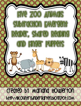 Preview of Five Zoo Animals Subtraction Emergent Reader for Zoo Math