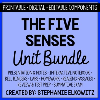 Preview of Five Senses & Sensory Processing Unit | Printable, Digital & Editable Components