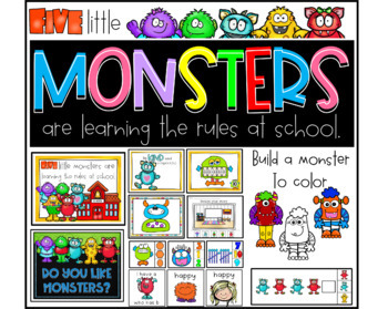 Preview of Five little monsters rules, book, math, playdough mats, build your own monster