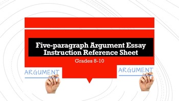 Preview of Five-paragraph Argument Essay Instruction Reference Sheet—Grades 8-10