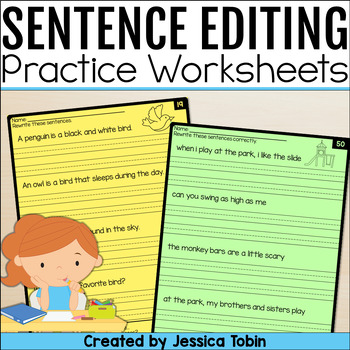 Preview of Sentence Writing, Sentence Editing Worksheets, Fix the Sentence Writing Practice