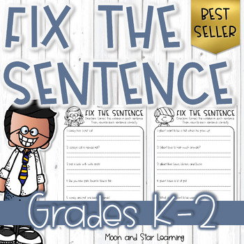 Preview of Fix The Sentence Worksheets/Activities | Kindergarten & First and Second Grade