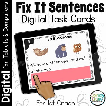 Preview of Fix it Sentences 1st Grade Grammar Practice Center Google Slide Digital Resource