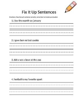 Fix it Sentences by Holly Slobodzian | TPT