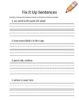 Fix it Sentences by Holly Slobodzian | TPT