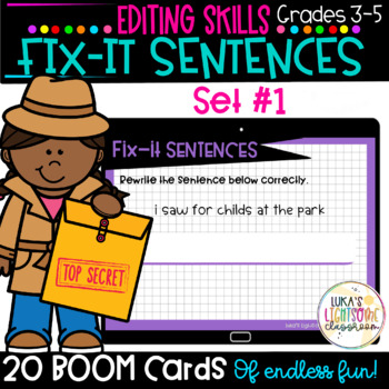 Preview of Fix-it Sentences for Editing Skills Boom Cards Set 1