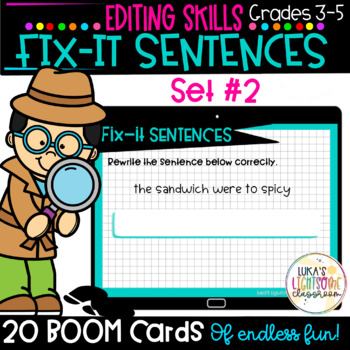 Preview of Fix-it Sentences for Editing Skills Boom Cards Set 2