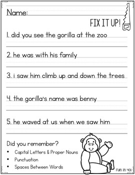 fix it up correct the sentences for 1st and 2nd grade by