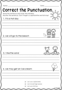 Fix the Sentence - Capitalization and Punctuation Worksheets by Little ...