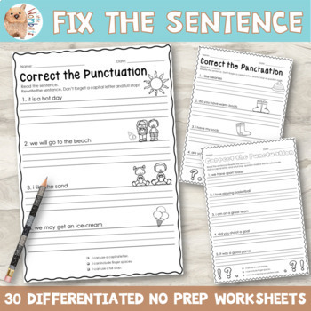 Preview of Fix the Sentence Capitalization and Punctuation Worksheets