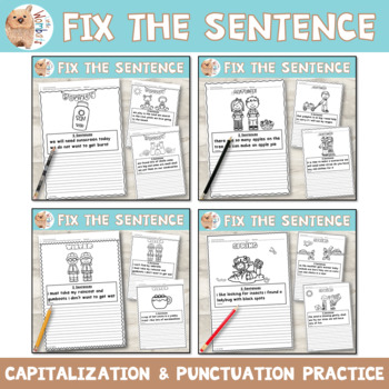 Preview of Fix the Sentence - Capitalization and Punctuation Worksheets Seasons Theme