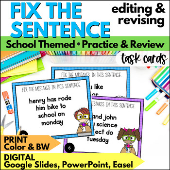 Preview of Fix the Sentence Editing & Revising Task Cards - Grammar Practice & Review Cards