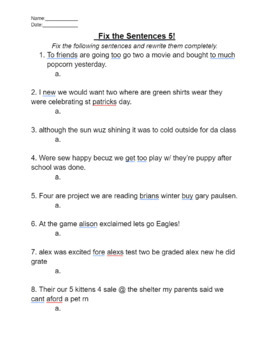 Preview of Fix the Sentences 5