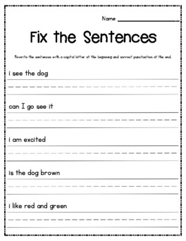 Fix the Sentences {punctuation, spacing, capital letter practice}