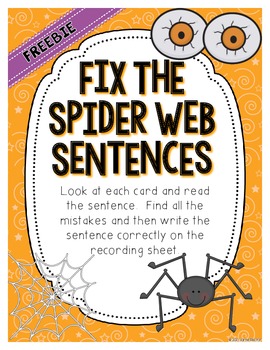Preview of Fix the Spider Web Sentences - Creepy ELA Center FREEBIE