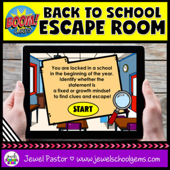 Preview of Fixed & Growth Mindset Escape Room Back to School Digital Activities Boom Cards
