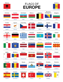 Flags of the World Bingo Europe ESL ELL Newcomer Game