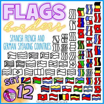 Preview of Flag Borders Clipart Doodle Style (Spanish, French, German speaking countries)