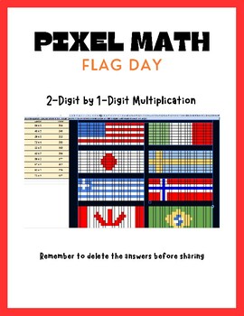 Preview of Flag Day- 2-Digit by 1-Digit Multiplication- PIXEL ART