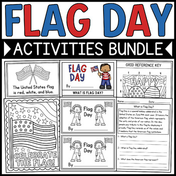 Preview of Flag Day Activities Bundle: Coloring Pages, Reading, Craft, Games and More