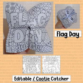 Preview of Flag Day Activities Cootie Catcher Writing Game Coloring Kindergarten American