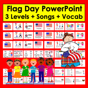 Preview of Flag Day Digital Center PowerPoint With 3 Levels + Sound, Vocabulary and Poems