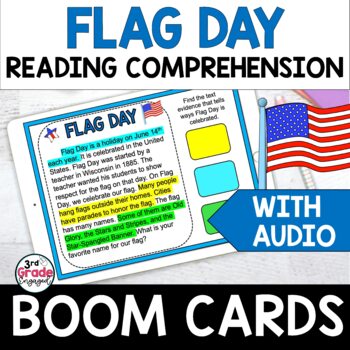 Preview of Flag Day Finding Citing Text Evidence Reading Boom Cards Task Cards with Audio