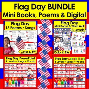 Preview of Flag Day BUNDLE Mini Books, Word Wall, Poems & Songs, Google Slides & PowerPoint