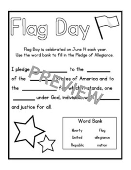 Preview of Flag Day Pledge of Allegiance Fill-In Worksheet