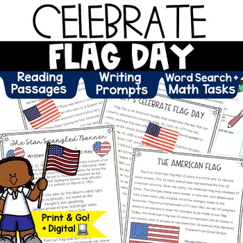 Preview of Flag Day Reading Comprehension Passages Activities with Word Search